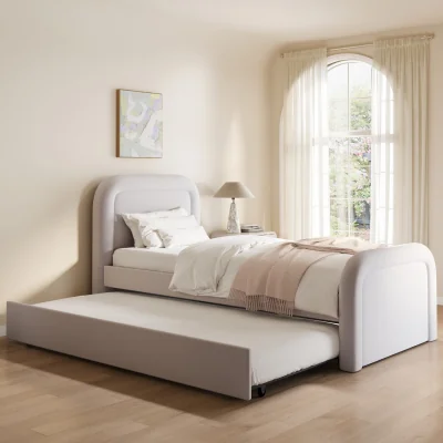 Furniture123 Lilac Upholstered Single Guest Bed with Trundle and Curved Headboard - Naomi