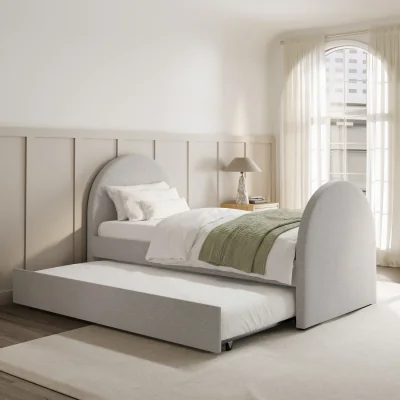 Furniture123 Grey Upholstered Single Guest Bed with Curved Headboard and Footboard - Kayla