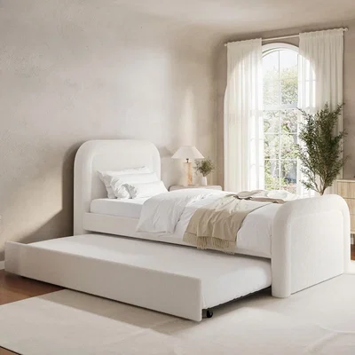 Furniture123 Cream Boucle Single Guest Bed with Trundle and Curved Headboard - Naomi