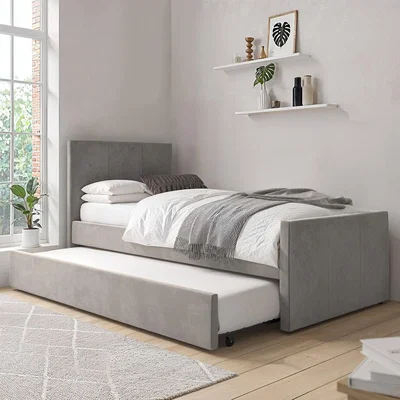 Furniture123 Single Guest Bed with Trundle in Grey Velvet - Layla