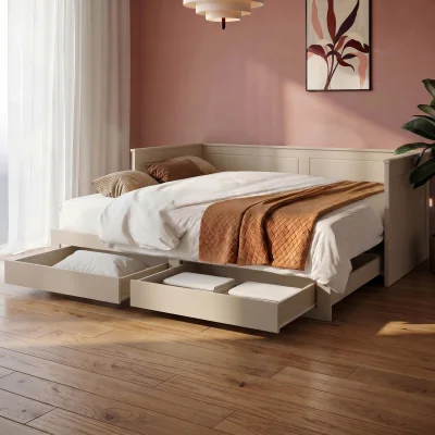 Furniture123 Double Wooden Day Bed with Trundle and Storage in Taupe - Lincoln
