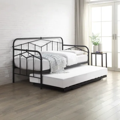 Happy Beds Axton - Single - Day Bed with Trundle - Black - Metal - 3ft - Happy Beds