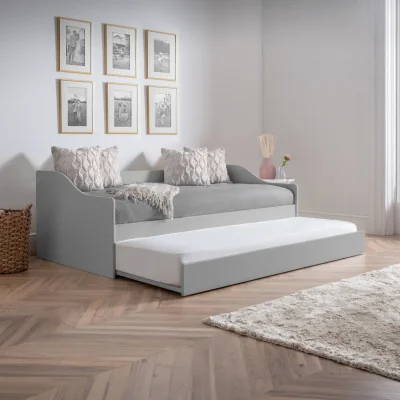 Happy Beds Elba - Single - Day Bed - Guest Bed Trundle - Light Grey - Wooden - 3ft - Happy Beds