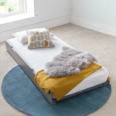 Happy Beds Tyler - Single - Guest Bed Trundle - Grey - Wooden - 3ft - Happy Beds