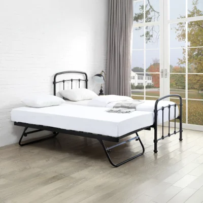 Happy Beds Mostyn - Single - Guest Bed with Underbed Trundle - Black - Metal - 3ft - Happy Beds