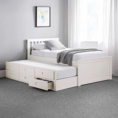 Happy Beds Maisie - Single - Captains Guest Bed - White - Wood - 3ft - Happy Beds