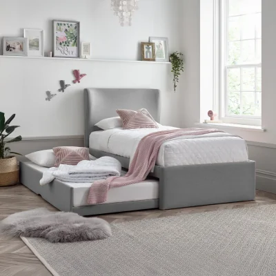 Happy Beds Una - Single - Guest Bed with Trundle - Grey - Fabric - 3ft - Happy Beds