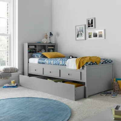 Happy Beds Veera - Single - Guest Day Bed - Guest Bed Trundle - Grey - Wooden - 3ft - Happy Beds