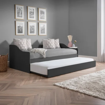 Happy Beds Elba - Single - Day Bed - Guest Bed Trundle - Dark Grey - Wooden - 3ft - Happy Beds