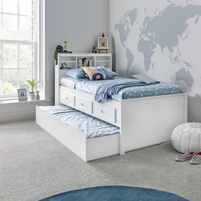 Happy Beds Veera - Single - Guest Day Bed - Guest Bed Trundle - White - Wooden - 3ft - Happy Beds