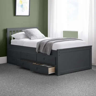 Happy Beds Maisie - Single - Kids Guest Bed - Storage and Underbed Trundle - Dark Grey - Wooden - Single - Happy Beds