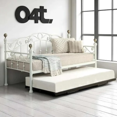 OAT Home Mayfair White Single Metal Day Bed with Guest Trundle