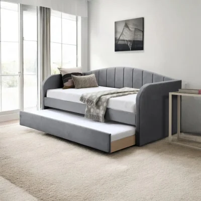 OAT Home Frodsham Upholstered Day Bed with Trundle, Grey