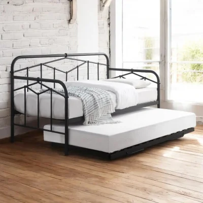 OAT Home Hackney Metal Day Bed With Trundle, Black