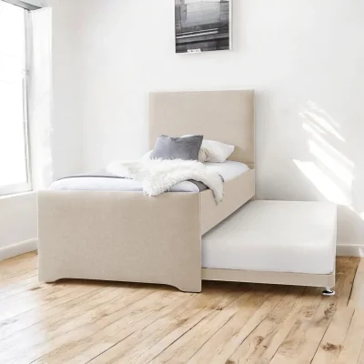 OAT Home Gwbert Upholstered Guest Bed With Trundle, Stone Linen / Single 3ft - 90x190cm