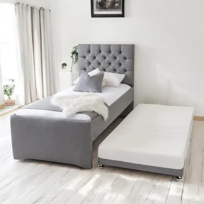 OAT Home Newgale Upholstered Guest Bed With Trundle, Light Grey Linen / Single 3ft - 90x190cm