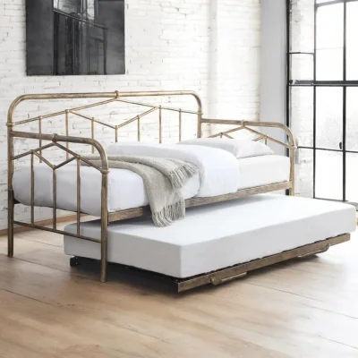 OAT Home Hackney Metal Day Bed With Trundle, Antique Brass