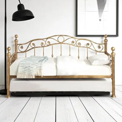 OAT Home Mayfair Antique Brass Effect Single Metal Day Bed With Guest Trundle