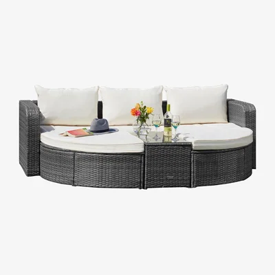 The Range Firenze Five-Section Rattan Daybed - Dark Grey rattan with Cream Cushions / Without Cover
