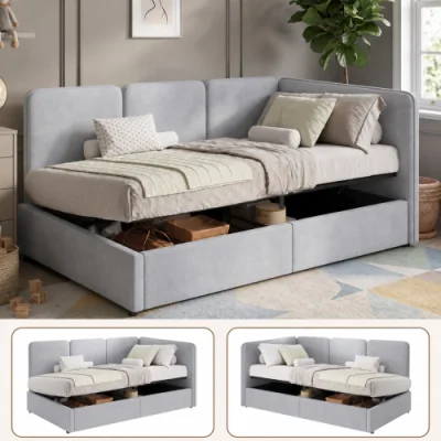 The Range Single Velvet Ottoman Daybed with Storage, Grey - Grey