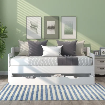 The Range Daybed Trundle and Drawer Cabin Bed Single Guest Bed Sofa Bed - White