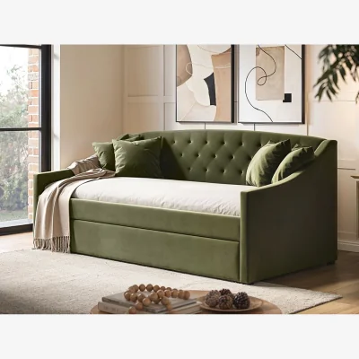 The Range Aurora Daybed with Trundle Khaki Green Velvet - Green