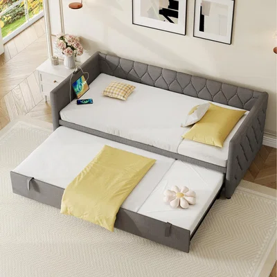 The Range Single Upholstered Daybed with Charging Station - Grey