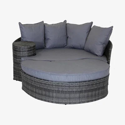 The Range Charles Bentley Rattan Day Bed with Foot Stool Table - Grey