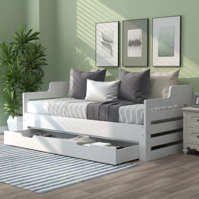 The Range Single Daybed with Pull-Out Trundle and Storage Drawer - White