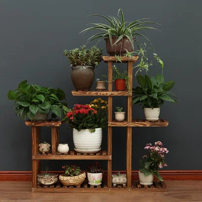 The Range Rustic Large Multi-Tiered Wooden Plant Stand - Brown
