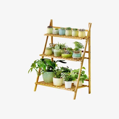The Range Wooden Plant Stand Foldable Shelf 3 Tier, Light Brown - Light Brown