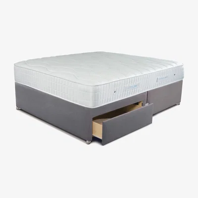 Furniture123 Sleepeezee King Size 2 Drawer Divan Bed in Joshua Grey with Cooler Pinnacle 1000 Mattress