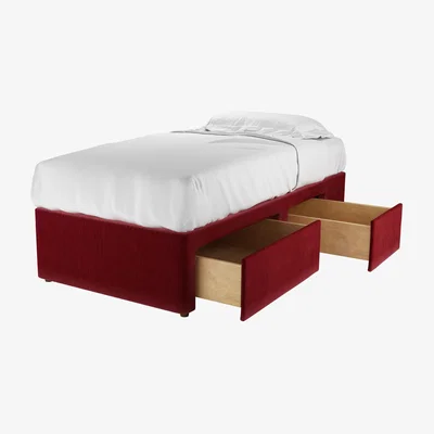Sofa.com RHF Single Continental Drawer Divan Base in Claret Cotton Matt Velvet - sofa.com