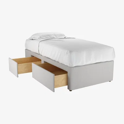 Sofa.com LHF Single Continental Drawer Divan Base in Alabaster Brushed Linen Cotton - sofa.com