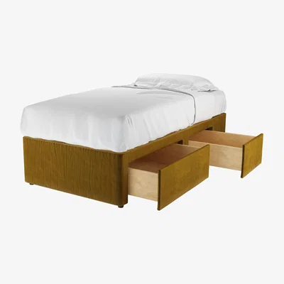 Sofa.com RHF Single Continental Drawer Divan Basein Nefertiti Gold Cotton Matt Velvet - sofa.com