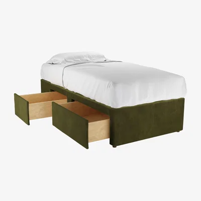 Sofa.com LHF Single Continental Drawer Divan Base in Meadow Smart Velvet - sofa.com