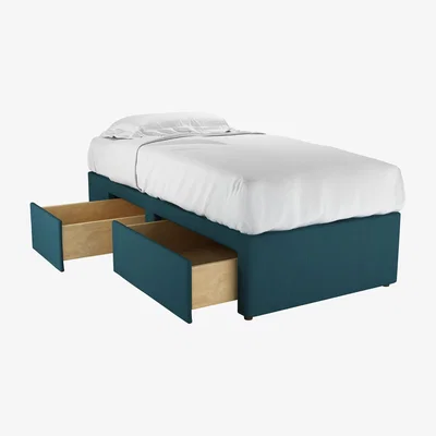 Sofa.com LHF Single Continental Drawer Divan Base in Evergreen Brushed Linen Cotton - sofa.com