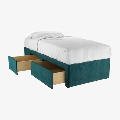 Sofa.com LHF Single Continental Drawer Divan Base in Jade Smart Velvet - sofa.com