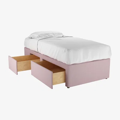 Sofa.com LHF Single Continental Drawer Divan Base in Powder Pink Brushed Linen Cotton - sofa.com