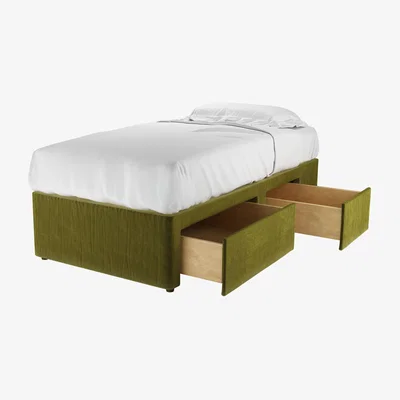 Sofa.com RHF Single Continental Drawer Divan Base in Olive Cotton Matt Velvet - sofa.com