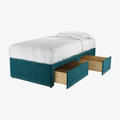 Sofa.com RHF Single Continental Drawer Divan Base in Deep Turquoise Cotton Matt Velvet - sofa.com