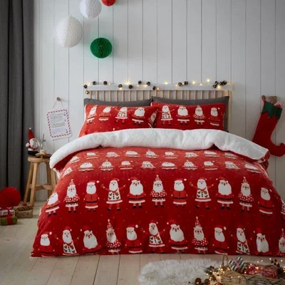 Downtown Bedlam Jolly Santa Sherpa Reverse Red Duvet Set - Single, Fleece