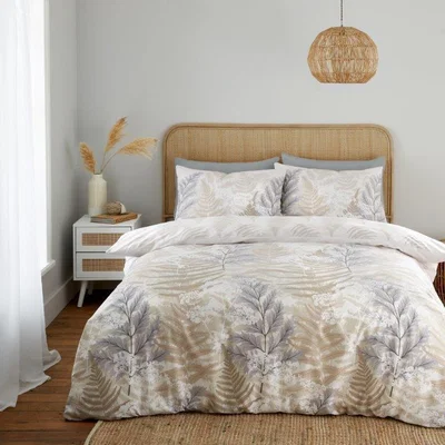 Downtown Catherine Lansfield Floral Foliage Duvet Set - Natural - Single, Cotton