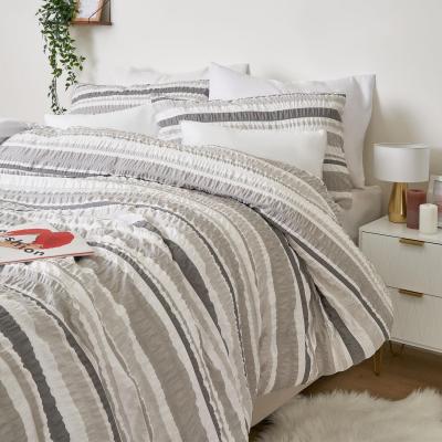 The Range Dreamscene Stripe Print Seersucker Duvet Set - Grey / Single