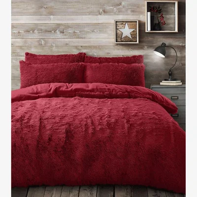 The Range Alaska Red Thermal Plush Fluffy Faux Fur Duvet Set - Red / Single