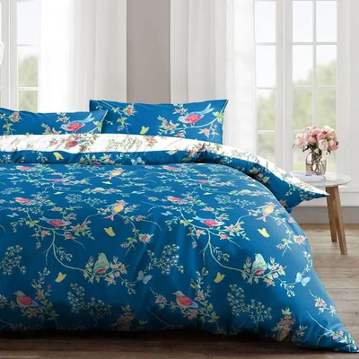 The Range Delicate Birds Floral Reversible Duvet Set - Navy or White / Single