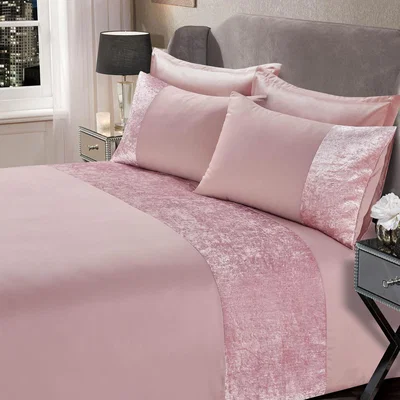 The Range Sienna Crushed Velvet Duvet Cover with Pillow Case Set Blush - Blush Pink / Single