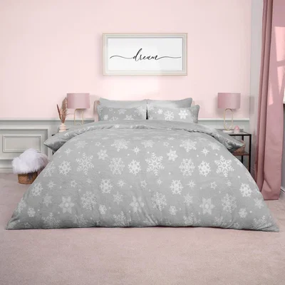 The Range Snowflake Teddy Christmas Duvet Set - Grey / Single