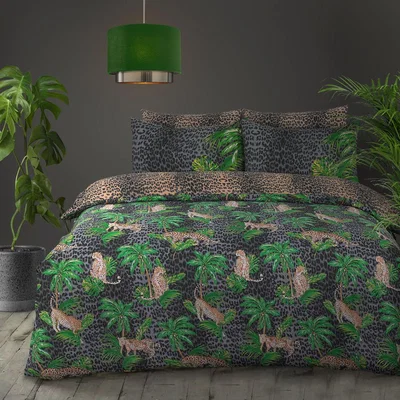 The Range Tropical Leopard Jungle Animal Print Reversible Duvet Set - Black Green / Single