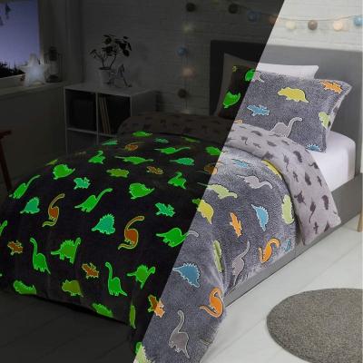 The Range Glow In The Dark Dinosaur Fleece Duvet Set Childrens Bedding - Grey / Single